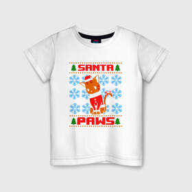 Детская футболка хлопок с принтом Santa Paws в городе Новоалтайск, 100% хлопок | круглый вырез горловины, полуприлегающий силуэт, длина до линии бедер | animal | cat | cute | kitty | meow | дед мороз | друг | животные | киска | кися | китти | клаус | кот | котенок | котик | котэ | кошечка | кошка | мур | мяу | новый год | питомец | санта