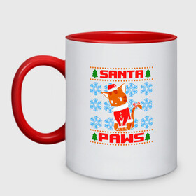 Кружка двухцветная с принтом Santa Paws в городе Новоалтайск, керамика | объем — 330 мл, диаметр — 80 мм. Цветная ручка и кайма сверху, в некоторых цветах — вся внутренняя часть | Тематика изображения на принте: animal | cat | cute | kitty | meow | дед мороз | друг | животные | киска | кися | китти | клаус | кот | котенок | котик | котэ | кошечка | кошка | мур | мяу | новый год | питомец | санта