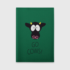 Обложка для автодокументов с принтом Go Cows в городе Новоалтайск, натуральная кожа |  размер 19,9*13 см; внутри 4 больших “конверта” для документов и один маленький отдел — туда идеально встанут права | Тематика изображения на принте: cow | south park | sport | коровы | мульт | мультфильм | спорт | южный парк