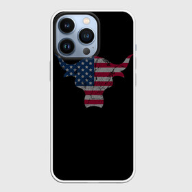 Чехол для iPhone 13 Pro с принтом The Bull в городе Новоалтайск,  |  | Тематика изображения на принте: америка | белый | бык | звёзды | красный | полоски | рога | флаг