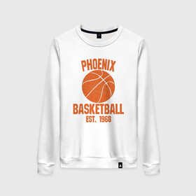 Женский свитшот хлопок с принтом Phoenix Basketball в городе Новоалтайск, 100% хлопок | прямой крой, круглый вырез, на манжетах и по низу широкая трикотажная резинка  | basketball | mvp | nba | phoenix | sport | streetball | suns | аризона | баскетбол | игра | крис пол | мяч | нба | санс | спорт | стритбол | тренер | финикс | чемпион