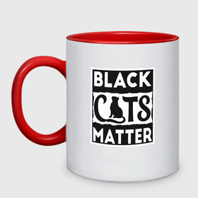 Кружка двухцветная с принтом Black Cats Matter в городе Новоалтайск, керамика | объем — 330 мл, диаметр — 80 мм. Цветная ручка и кайма сверху, в некоторых цветах — вся внутренняя часть | Тематика изображения на принте: animal | cat | cute | kitty | meow | друг | животные | киска | кися | китти | кот | котенок | котик | котэ | кошечка | кошка | мур | мяу | питомец