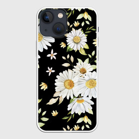 Чехол для iPhone 13 mini с принтом Ромашки на черном фоне в городе Новоалтайск,  |  | Тематика изображения на принте: девушкам | девушке | природа | ромахи | ромашки | рошамшка | цветочки | цветы
