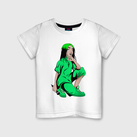 Детская футболка хлопок с принтом BILLIE EILISH в городе Новоалтайск, 100% хлопок | круглый вырез горловины, полуприлегающий силуэт, длина до линии бедер | Тематика изображения на принте: bad guy | billie | billie eilish | instagram | lovely | shazam | spotify | vk | youtube | били | били айлиш | бэд гай | вк | инстаграм | исполнитель | ловели | музыка | музыкант | певица | спотифай | шазам | ютуб