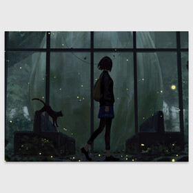 Поздравительная открытка с принтом Anime Girl в городе Новоалтайск, 100% бумага | плотность бумаги 280 г/м2, матовая, на обратной стороне линовка и место для марки
 | аниме | девочка | девушка | кот | котенок | на каждый день | персонаж | черная кошка | черный