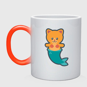 Кружка хамелеон с принтом Cat Mermaid в городе Новоалтайск, керамика | меняет цвет при нагревании, емкость 330 мл | animal | cat | cute | fish | kitty | meow | друг | животные | киска | кися | китти | кот | котенок | котик | котэ | кошечка | кошка | мур | мяу | питомец | русалка | русалочка | рыба