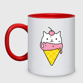 Кружка двухцветная с принтом Ice Cream Cat в городе Новоалтайск, керамика | объем — 330 мл, диаметр — 80 мм. Цветная ручка и кайма сверху, в некоторых цветах — вся внутренняя часть | Тематика изображения на принте: animal | cat | cute | ice cream | kitty | meow | друг | животные | киска | кися | китти | кот | котенок | котик | котэ | кошечка | кошка | мороженое | мур | мяу | питомец