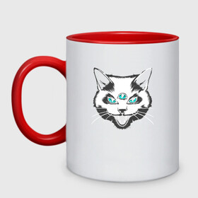 Кружка двухцветная с принтом Angry Cat в городе Новоалтайск, керамика | объем — 330 мл, диаметр — 80 мм. Цветная ручка и кайма сверху, в некоторых цветах — вся внутренняя часть | Тематика изображения на принте: animal | cat | cute | kitty | meow | друг | животные | киска | кися | китти | кот | котенок | котик | котэ | кошечка | кошка | мур | мяу | питомец