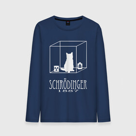 Мужской лонгслив хлопок с принтом КОТ ШРЁДИНГЕРА / SCHRODINGER в городе Новоалтайск, 100% хлопок |  | cat schrodinger | и нет и есть. | исследования | квантовая механика | кот шрёдингера | котик | мем | наука | эксперименты