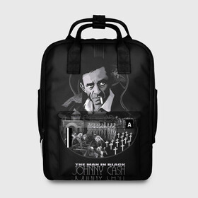 Женский рюкзак 3D с принтом JOHNNY CASH в городе Новоалтайск, 100% полиэстер | лямки с регулируемой длиной, сверху ручки, чтобы рюкзак нести как сумку. Основное отделение закрывается на молнию, как и внешний карман. Внутри два дополнительных кармана, один из которых закрывается на молнию. По бокам два дополнительных кармашка, куда поместится маленькая бутылочка
 | black | blues | cash | dark | guitar | johnny | man | rock | usa | блюз | гитара | джони | джонни | кэш | музыка | разное | рок | сша | человек | черный
