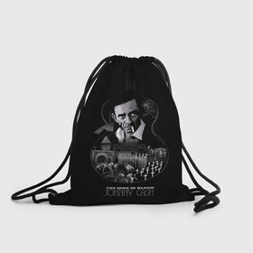 Рюкзак-мешок 3D с принтом JOHNNY CASH в городе Новоалтайск, 100% полиэстер | плотность ткани — 200 г/м2, размер — 35 х 45 см; лямки — толстые шнурки, застежка на шнуровке, без карманов и подкладки | black | blues | cash | dark | guitar | johnny | man | rock | usa | блюз | гитара | джони | джонни | кэш | музыка | разное | рок | сша | человек | черный