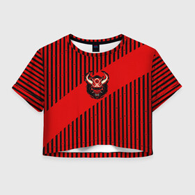 Женская футболка Crop-top 3D с принтом Red wood в городе Новоалтайск, 100% полиэстер | круглая горловина, длина футболки до линии талии, рукава с отворотами | бамбук | голова | демон | лес | мифология | они