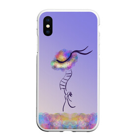 Чехол для iPhone XS Max матовый с принтом Полетели! в городе Новоалтайск, Силикон | Область печати: задняя сторона чехла, без боковых панелей | hat | sky | лестница | небо | силуэт | шарик | шляпа