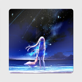 Магнит виниловый Квадрат с принтом Animegirl Night Sea в городе Новоалтайск, полимерный материал с магнитным слоем | размер 9*9 см, закругленные углы | аниме девушка | градиент | девочка | звезды | луна | море | на каждый день | небо | облака | океан | персонаж | синее | синий