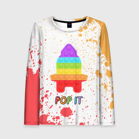 Женский лонгслив 3D с принтом Pop It - Rocket - Paint в городе Новоалтайск, 100% полиэстер | длинные рукава, круглый вырез горловины, полуприлегающий силуэт | Тематика изображения на принте: 2021 | anti | dimple | fidget | paint | pop it | popit | rocket | simple | simpledimple | stress | trend | trends | анти | брызги | димпл | краска | поп ит | симпл | стресс | тренд | тренды | фиджет