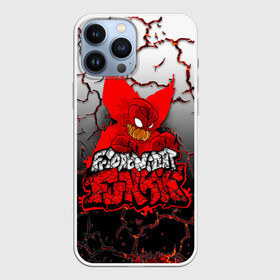 Чехол для iPhone 13 Pro Max с принтом Friday Night Funkin Tricky One в городе Новоалтайск,  |  | Тематика изображения на принте: black | character | clown | demon | fire | fnf | friday night funkin | red | tricky | white | белый | буквы | демон | игра | картинка | клоун | красный | логотип | микрофон | огонь | персонаж | рисовка | трещины | трики | фрайдей | черный