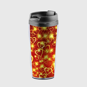 Термокружка-непроливайка с принтом Любовный взрыв в городе Новоалтайск, внутренняя часть — пищевой пластик, наружная часть — прозрачный пластик, между ними — полиграфическая вставка с рисунком | объем — 350 мл, герметичная крышка | любовь | салют | сердечки | сердца | сердце | фейверк