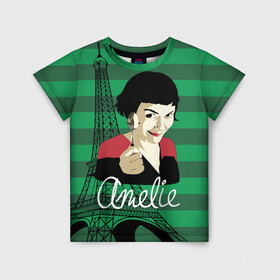 Детская футболка 3D с принтом Amelie в городе Новоалтайск, 100% гипоаллергенный полиэфир | прямой крой, круглый вырез горловины, длина до линии бедер, чуть спущенное плечо, ткань немного тянется | amelie | eiffel tower | french comedy | holding a spoon | paris | the fabulous destiny of amelie poulain | амели | держит ложку | комедия | невероятная судьба амели пулен | париж | романтическая | французская | эйфелева башня