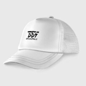 Детская кепка тракер с принтом DDT ПРОЗРАЧНЫЙ в городе Новоалтайск, Козырек - 100% хлопок. Кепка - 100% полиэстер, Задняя часть - сетка | универсальный размер, пластиковая застёжка | Тематика изображения на принте: album | ddt | hard rock | invasion | logo | music | rock band | russian rock | yuri shevchuk | альбом | ддт | лого | музыка | нашествие | рок группа | русский рок | хард рок | юрий шевчук