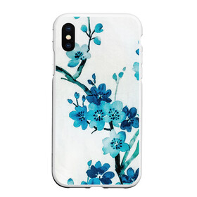 Чехол для iPhone XS Max матовый с принтом Голубая сакура в городе Новоалтайск, Силикон | Область печати: задняя сторона чехла, без боковых панелей | акварель | белый | нежный | растительное | рисунок | цветочный | цветы