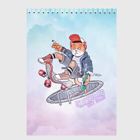 Скетчбук с принтом Skateboard в городе Новоалтайск, 100% бумага
 | 48 листов, плотность листов — 100 г/м2, плотность картонной обложки — 250 г/м2. Листы скреплены сверху удобной пружинной спиралью | арт | графика | животные | звери | коты | кошки | скейт | спорт