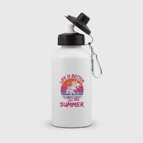 Бутылка спортивная с принтом better summer. Лучшее Лето! в городе Новоалтайск, металл | емкость — 500 мл, в комплекте две пластиковые крышки и карабин для крепления | Тематика изображения на принте: жара | лето | море | отдых | пальмы | песок.