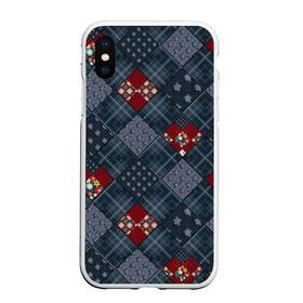 Чехол для iPhone XS Max матовый с принтом Синий джинсовый плед в городе Новоалтайск, Силикон | Область печати: задняя сторона чехла, без боковых панелей | Тематика изображения на принте: деревенский | джинсовый | лоскуты | модный | популярный | пэчворк | синий | синий и красный | фольклор