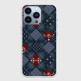 Чехол для iPhone 13 Pro с принтом Синий джинсовый плед в городе Новоалтайск,  |  | Тематика изображения на принте: деревенский | джинсовый | лоскуты | модный | популярный | пэчворк | синий | синий и красный | фольклор