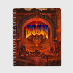 Тетрадь с принтом DOOM | ДУМ (Z) в городе Новоалтайск, 100% бумага | 48 листов, плотность листов — 60 г/м2, плотность картонной обложки — 250 г/м2. Листы скреплены сбоку удобной пружинной спиралью. Уголки страниц и обложки скругленные. Цвет линий — светло-серый
 | demons | devil | doom | doom eternal | doom slayer | hell | slayer | ад | вега | демоны | дум | икона греха | какодемон | манкубус | солдат рока | элементаль боли
