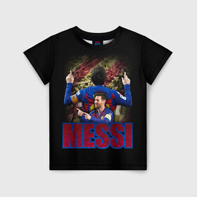 Детская футболка 3D с принтом МЕССИ | MESSI  в городе Новоалтайск, 100% гипоаллергенный полиэфир | прямой крой, круглый вырез горловины, длина до линии бедер, чуть спущенное плечо, ткань немного тянется | Тематика изображения на принте: barca | messi | барса | барселона | месси | футбол