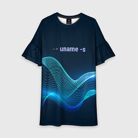 Детское платье 3D с принтом Uname linux в городе Новоалтайск, 100% полиэстер | прямой силуэт, чуть расширенный к низу. Круглая горловина, на рукавах — воланы | bash | linux | linux kernel | shell | линукс