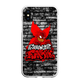 Чехол для iPhone XS Max матовый с принтом Friday Night Funkin TrickyWall в городе Новоалтайск, Силикон | Область печати: задняя сторона чехла, без боковых панелей | Тематика изображения на принте: black | brick | character | clown | demon | fire | fnf | friday night funkin | red | tricky | white | белый | буквы | демон | игра | картинка | кирпич | клоун | красный | логотип | микрофон | огонь | персонаж | рисовка | трещины | трики | фра