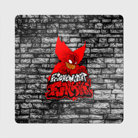 Магнит виниловый Квадрат с принтом Friday Night Funkin TrickyWall в городе Новоалтайск, полимерный материал с магнитным слоем | размер 9*9 см, закругленные углы | Тематика изображения на принте: black | brick | character | clown | demon | fire | fnf | friday night funkin | red | tricky | white | белый | буквы | демон | игра | картинка | кирпич | клоун | красный | логотип | микрофон | огонь | персонаж | рисовка | трещины | трики | фра