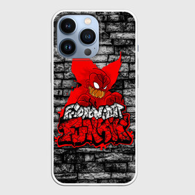 Чехол для iPhone 13 Pro с принтом Friday Night Funkin TrickyWall в городе Новоалтайск,  |  | Тематика изображения на принте: black | brick | character | clown | demon | fire | fnf | friday night funkin | red | tricky | white | белый | буквы | демон | игра | картинка | кирпич | клоун | красный | логотип | микрофон | огонь | персонаж | рисовка | трещины | трики | фра