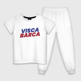 Детская пижама хлопок с принтом Visca Barca в городе Новоалтайск, 100% хлопок |  брюки и футболка прямого кроя, без карманов, на брюках мягкая резинка на поясе и по низу штанин
 | argentina | barca | barcelona | football | lionel | messi | spain | sport | аргентина | барса | барселона | гол | золотой мяч | игрок | испания | камп ноу | лионель | месси | мяч | спорт | тренер | футбол | чемпион |