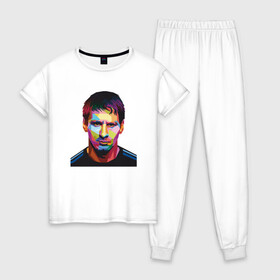 Женская пижама хлопок с принтом Messi - Legend в городе Новоалтайск, 100% хлопок | брюки и футболка прямого кроя, без карманов, на брюках мягкая резинка на поясе и по низу штанин | argentina | barca | barcelona | football | lionel | messi | spain | sport | аргентина | барса | барселона | гол | золотой мяч | игрок | испания | камп ноу | лионель | месси | мяч | спорт | тренер | футбол | чемпион |