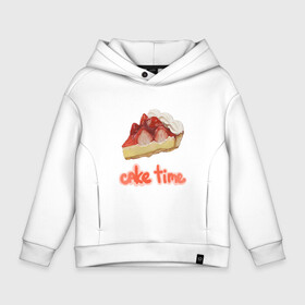 Детское худи Oversize хлопок с принтом Cake time! в городе Новоалтайск, френч-терри — 70% хлопок, 30% полиэстер. Мягкий теплый начес внутри —100% хлопок | боковые карманы, эластичные манжеты и нижняя кромка, капюшон на магнитной кнопке | вкусняшка | еда | рисунок | розовый | торт