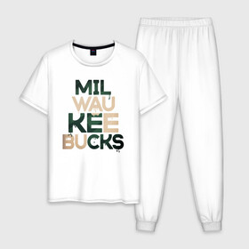 Мужская пижама хлопок с принтом Milwaukee Bucks в городе Новоалтайск, 100% хлопок | брюки и футболка прямого кроя, без карманов, на брюках мягкая резинка на поясе и по низу штанин
 | antetokounmpo | basketball | bucks | giannis | milwaukee | mvp | nba | sport | streetball | адетокумбо | бакс | баскетбол | игра | милуоки | мяч | нба | олень | спорт | стритбол | тренер | чемпион | янис