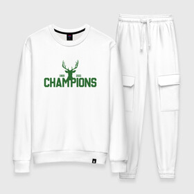 Женский костюм хлопок с принтом Bucks Champions в городе Новоалтайск, 100% хлопок | на свитшоте круглая горловина, мягкая резинка по низу. Брюки заужены к низу, на них два вида карманов: два 