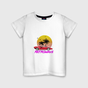 Детская футболка хлопок с принтом Retrowave style 2 в городе Новоалтайск, 100% хлопок | круглый вырез горловины, полуприлегающий силуэт, длина до линии бедер | Тематика изображения на принте: lamborghini | palms | retrowave | sunset | закат | ламборгини | машина | ретровейв