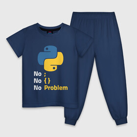 Детская пижама хлопок с принтом ПАЙТОН / PYTHON NO PROBLEM в городе Новоалтайск, 100% хлопок |  брюки и футболка прямого кроя, без карманов, на брюках мягкая резинка на поясе и по низу штанин
 | Тематика изображения на принте: big data | hacker | it | python | айти | база данных | взлом | искусственный интелект. | кодер | нейросети | пайтон | питон | прогер | программирование | программист | разработчик | хакер | языки программирования