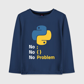 Детский лонгслив хлопок с принтом ПАЙТОН / PYTHON NO PROBLEM в городе Новоалтайск, 100% хлопок | круглый вырез горловины, полуприлегающий силуэт, длина до линии бедер | Тематика изображения на принте: big data | hacker | it | python | айти | база данных | взлом | искусственный интелект. | кодер | нейросети | пайтон | питон | прогер | программирование | программист | разработчик | хакер | языки программирования