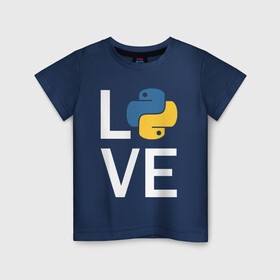 Детская футболка хлопок с принтом PYTHON LOVE / ПАЙТОН в городе Новоалтайск, 100% хлопок | круглый вырез горловины, полуприлегающий силуэт, длина до линии бедер | Тематика изображения на принте: big data | hacker | it | python | айти | база данных | взлом | искусственный интелект. | кодер | нейросети | пайтон | питон | прогер | программирование | программист | разработчик | хакер | языки программирования
