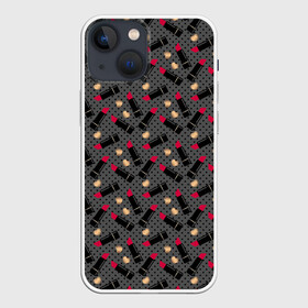 Чехол для iPhone 13 mini с принтом Красная Губная помада в городе Новоалтайск,  |  | в горошек | для девочки | женский | золотое сердце | косметика | красная помада | любовь | помада | ретро | сердце | серый | черный фон