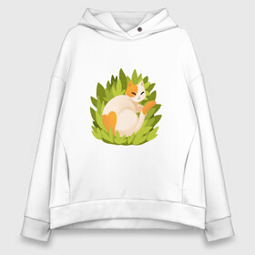 Женское худи Oversize хлопок с принтом Отдыхающий котя в городе Новоалтайск, френч-терри — 70% хлопок, 30% полиэстер. Мягкий теплый начес внутри —100% хлопок | боковые карманы, эластичные манжеты и нижняя кромка, капюшон на магнитной кнопке | арт | белая кошка | белый кот | космос | кот | котейка | кошка | листок | листья | рисунок | рыже белая кошка | рыже белый кот | сердечко | сердце