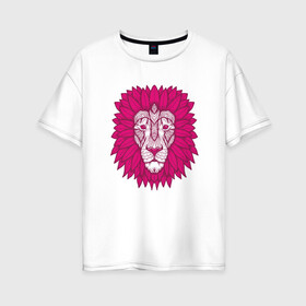 Женская футболка хлопок Oversize с принтом Pink Lion в городе Новоалтайск, 100% хлопок | свободный крой, круглый ворот, спущенный рукав, длина до линии бедер
 | animal | cat | lion | африка | животные | зверь | кот | кошка | лев | львенок | львица | тигр | хищник | царь