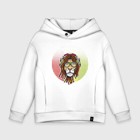 Детское худи Oversize хлопок с принтом Reggae Lion в городе Новоалтайск, френч-терри — 70% хлопок, 30% полиэстер. Мягкий теплый начес внутри —100% хлопок | боковые карманы, эластичные манжеты и нижняя кромка, капюшон на магнитной кнопке | animal | cat | lion | reggae | африка | животные | зверь | кот | кошка | лев | львенок | львица | музыка | регги | тигр | хищник | царь | ямайка. jamaica