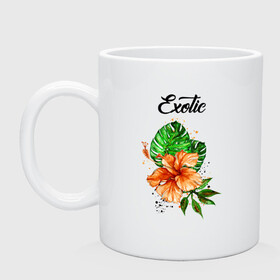 Кружка керамическая с принтом Exotic. Экзотический цветок в городе Новоалтайск, керамика | объем — 330 мл, диаметр — 80 мм. Принт наносится на бока кружки, можно сделать два разных изображения | Тематика изображения на принте: exotic | листья | монстера | тропики | тропический | цветок | цветочный | цветы | экзотика | экзотический