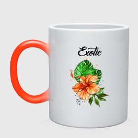 Кружка хамелеон с принтом Exotic. Экзотический цветок в городе Новоалтайск, керамика | меняет цвет при нагревании, емкость 330 мл | Тематика изображения на принте: exotic | листья | монстера | тропики | тропический | цветок | цветочный | цветы | экзотика | экзотический