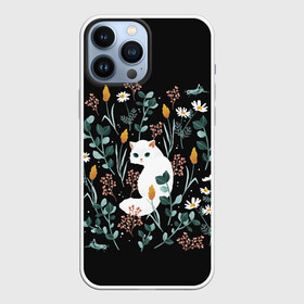 Чехол для iPhone 13 Pro Max с принтом Кошечка среди цветов в городе Новоалтайск,  |  | Тематика изображения на принте: cat | cats | flowers | киса | киска | кот | коте | котенок | котик | котэ | кошечка | кошка | мем | мем с кошкой | мяу | ромашки | с кошечкой | с кошкой | цветы